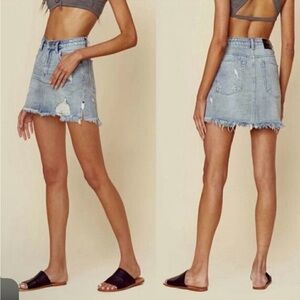 One Teaspoon Distressed Denim Mini Skirt Blue Raw Hem Junkyard Style 27